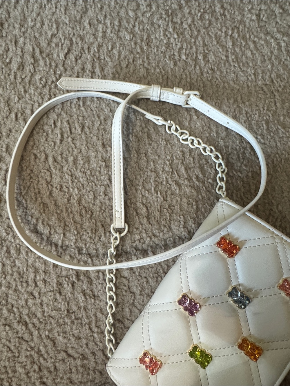 Betsey Johnson White Quilted Crossbody with Multicolor Gummy Bear Charms - Picture 2 of 7
